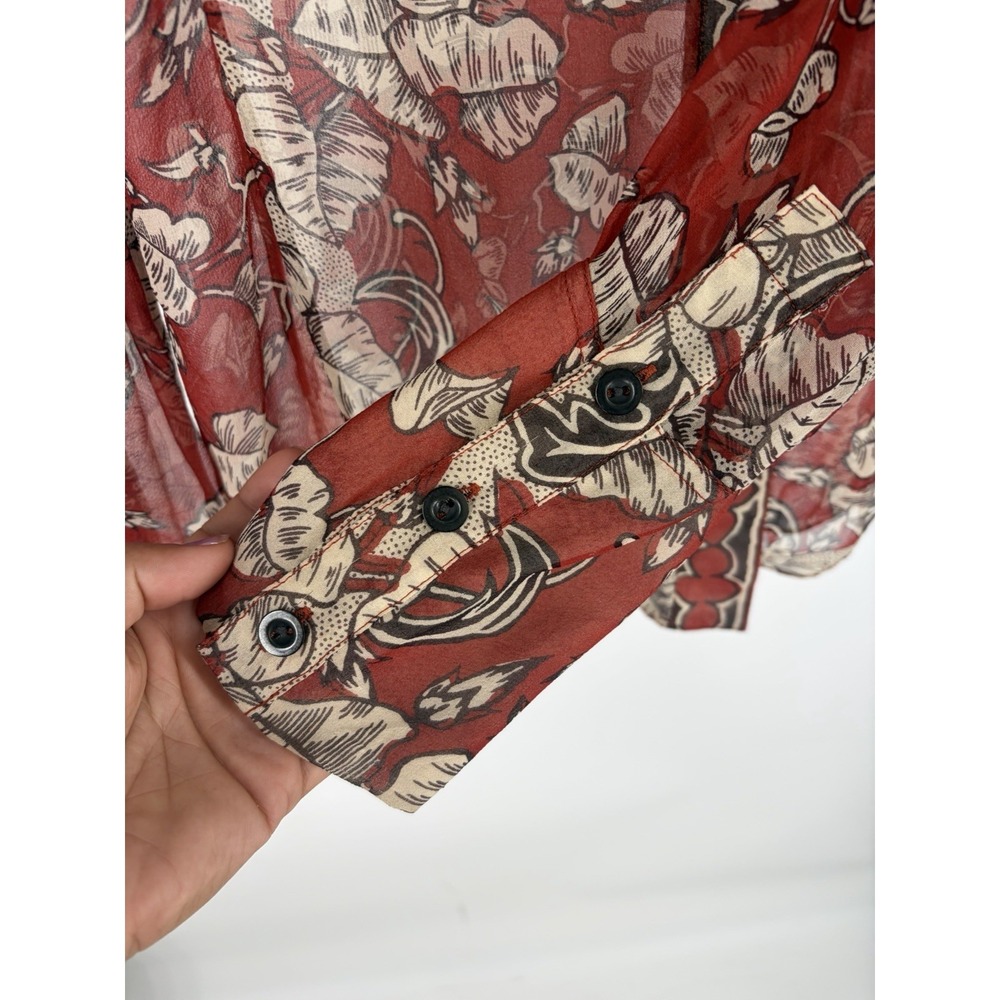 Gary Graham 100% Silk Sheer Floral Button Front Blouse Red Boho Size 2 - Picture 6 of 9